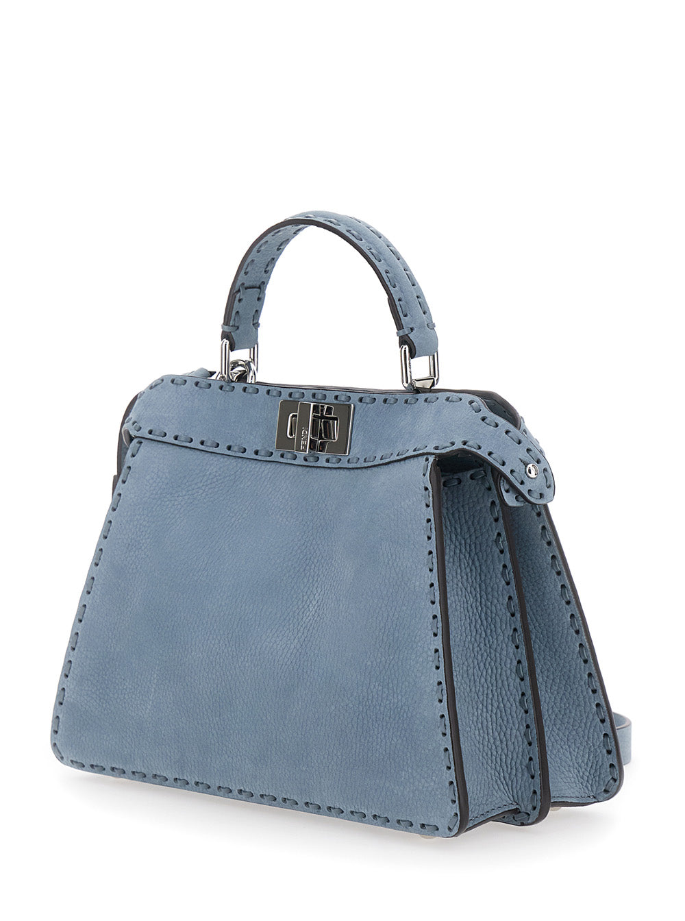 Fendi Women 'Peekaboo Iseeu Small' Light Blue Handbag With Shoulder Strap In Roman Leather Woman