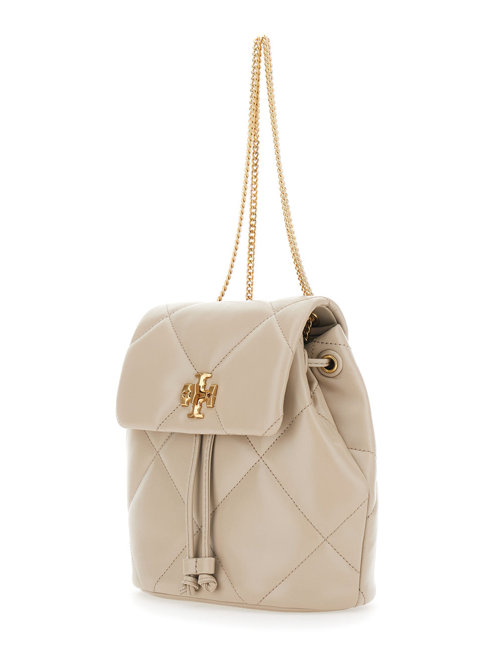 TORY BURCH Tory Burch Women 'Kira' Beige Backpack With Metallic Logo Plate On Front In Quilted Leather For Women