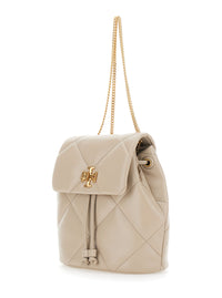 TORY BURCH Tory Burch Women 'Kira' Beige Backpack With Metallic Logo Plate On Front In Quilted Leather For Women