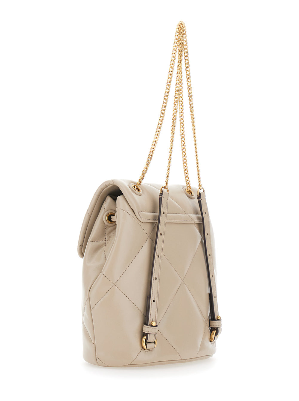 TORY BURCH Tory Burch Women 'Kira' Beige Backpack With Metallic Logo Plate On Front In Quilted Leather For Women