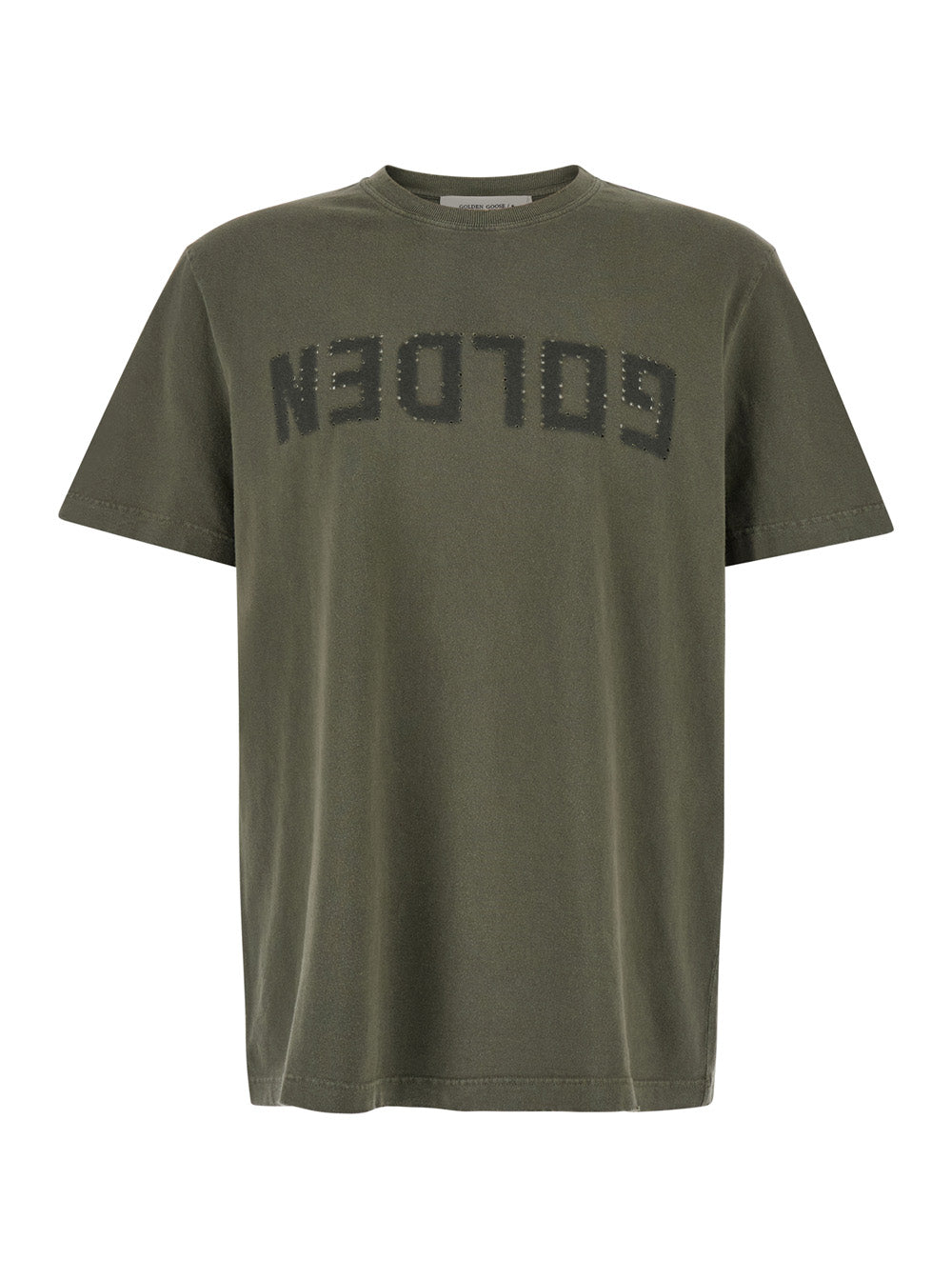 Golden Goose Men Green T-Shirt With Front Logo And Front Patch Logo In Cotton For Men