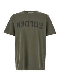 Golden Goose Men Green T-Shirt With Front Logo And Front Patch Logo In Cotton For Men