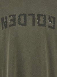 Golden Goose Men Green T-Shirt With Front Logo And Front Patch Logo In Cotton For Men