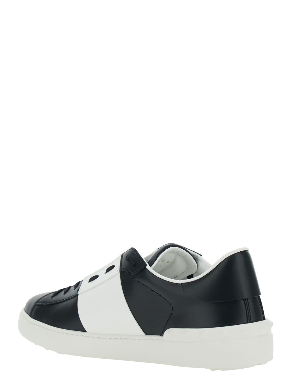 Valentino Garavani Men 'Open' White And Black Low Top Sneaker With Logo Patch On The Tongue In Leather Man