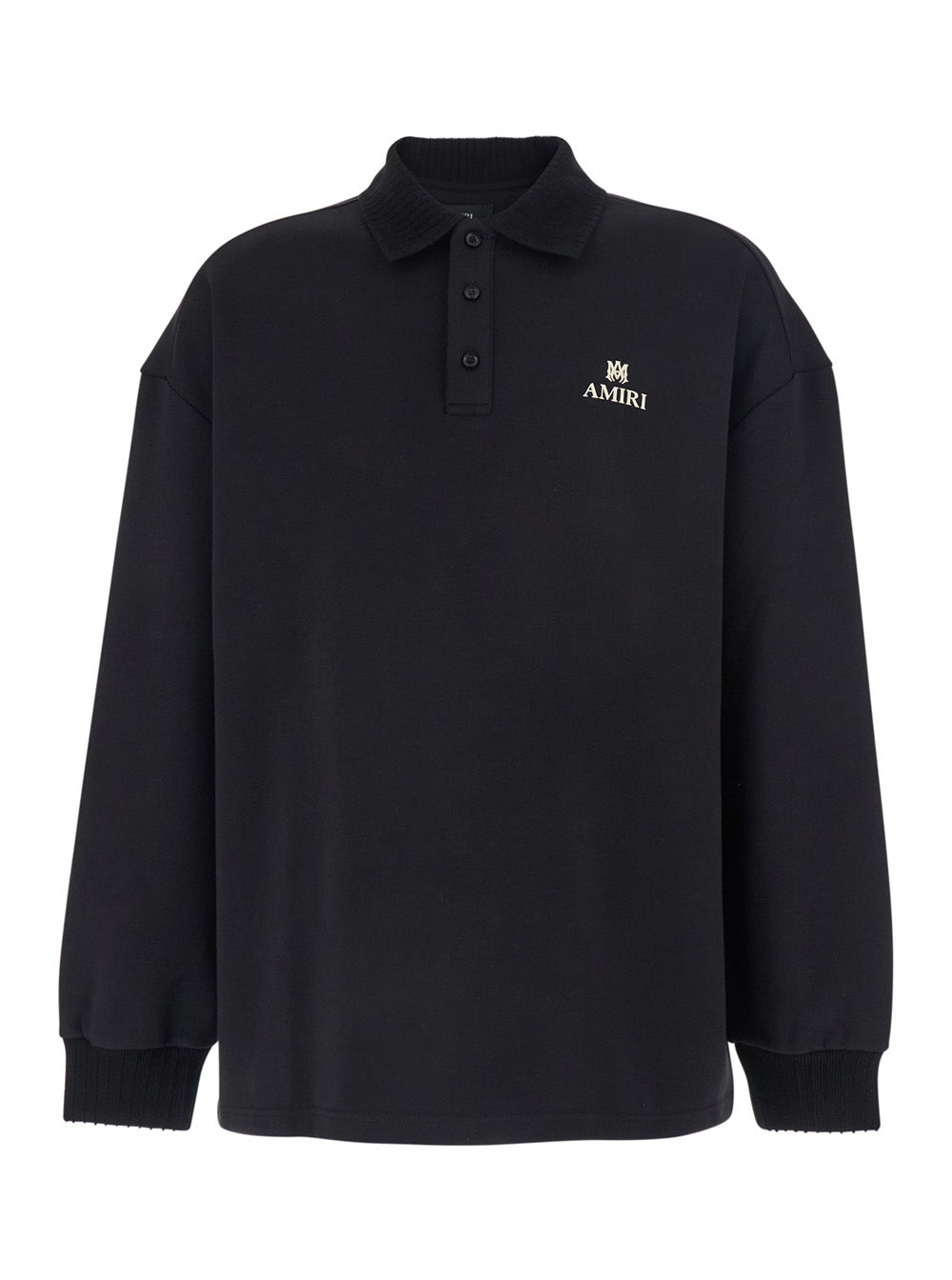 Amiri Men Black Polo Collar Sweatshirt With Logo Lettering On The Front In Cotton For Men