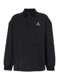 Amiri Men Black Polo Collar Sweatshirt With Logo Lettering On The Front In Cotton For Men