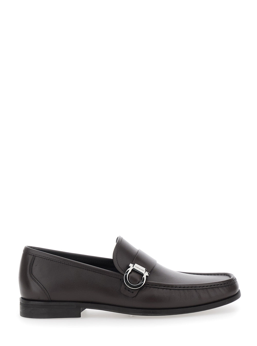 Ferragamo Men Brown Loafers With Gancini Detail On Side In Leather Man