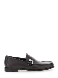 Ferragamo Men Brown Loafers With Gancini Detail On Side In Leather Man