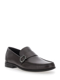 Ferragamo Men Brown Loafers With Gancini Detail On Side In Leather Man