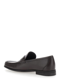 Ferragamo Men Brown Loafers With Gancini Detail On Side In Leather Man