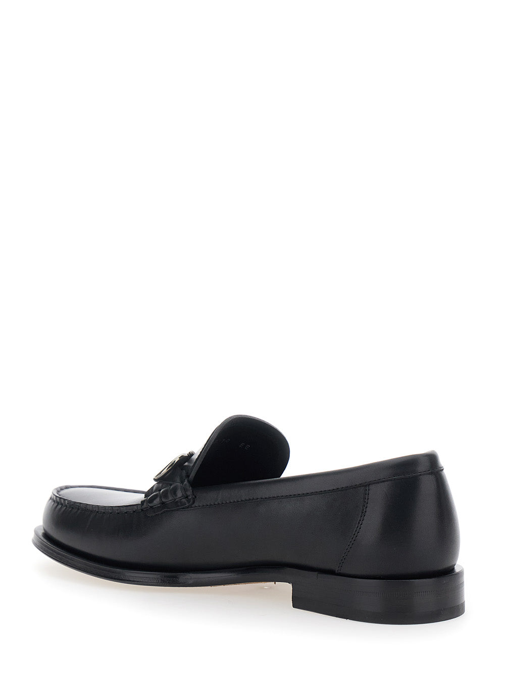 Ferragamo Men Black Loafers With Gancini Metal Detail On The Front In Leather Man