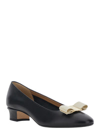 FERRAGAMO Ferragamo Women 'Vara 2.0' Black Pumps With Block Heel And Logo Plate On The Front In Leather Woman