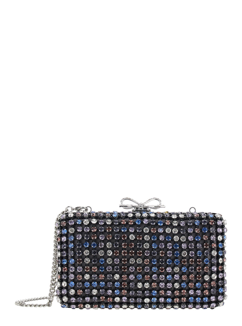 Self-Portrait Women Clutch With Crystal Decoration And Snap Closure With Tech Fabric Bow For Women
