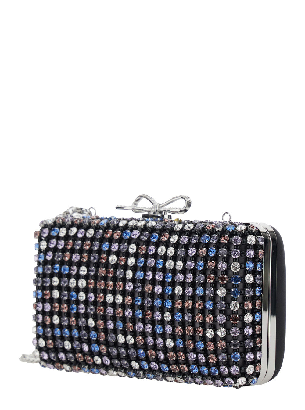 Self-Portrait Women Clutch With Crystal Decoration And Snap Closure With Tech Fabric Bow For Women
