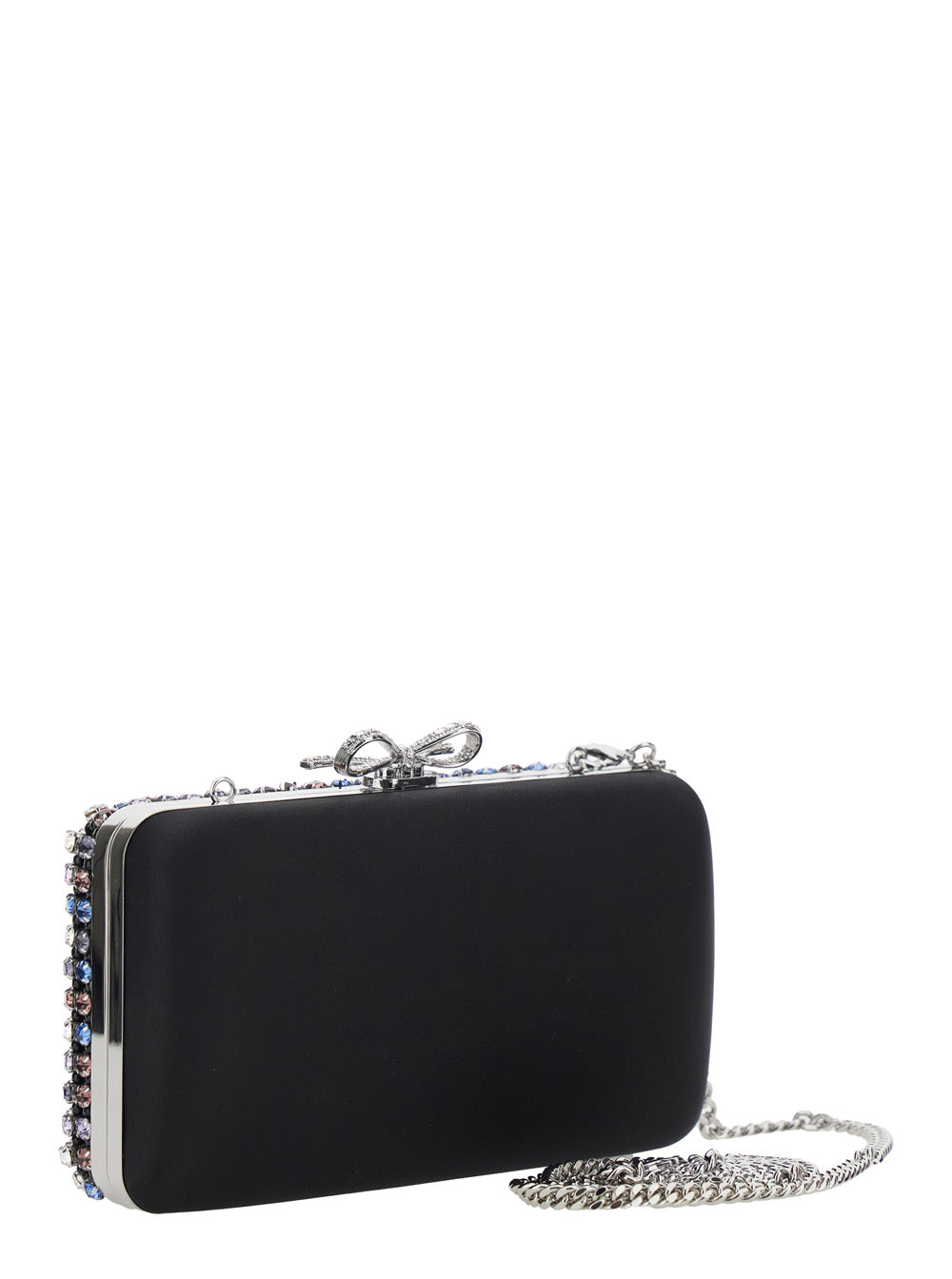 Self-Portrait Women Clutch With Crystal Decoration And Snap Closure With Tech Fabric Bow For Women