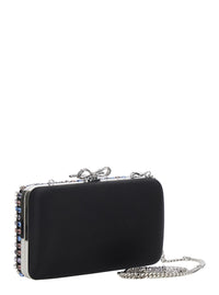 Self-Portrait Women Clutch With Crystal Decoration And Snap Closure With Tech Fabric Bow For Women