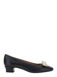 FERRAGAMO Ferragamo Women 'Vara 2.0' Black Pumps With Block Heel And Logo Plate On The Front In Leather Woman