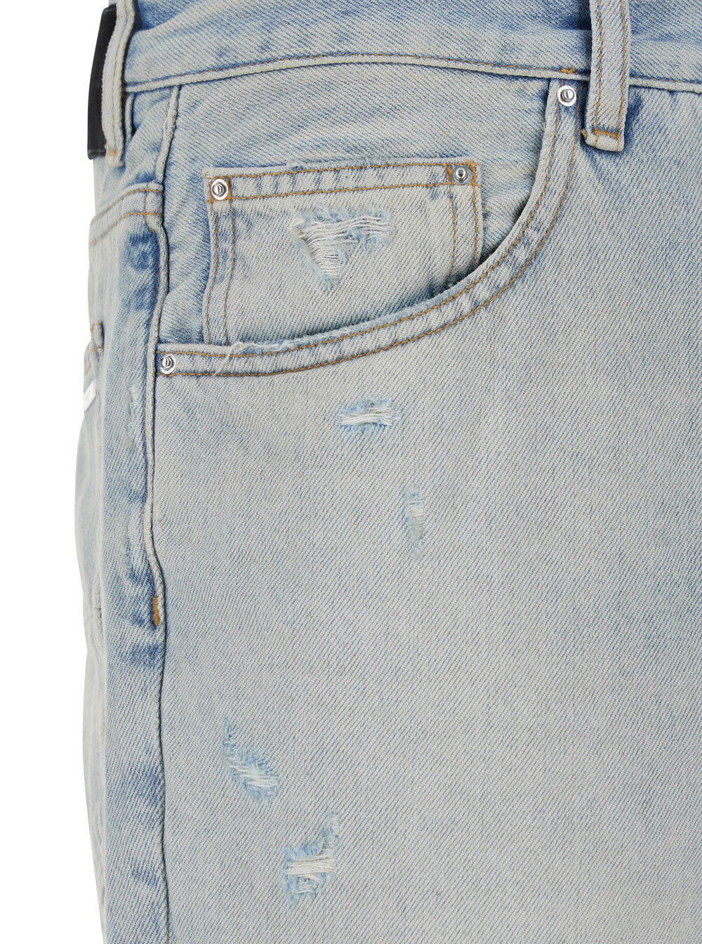 Amiri Men Men's Light Blue Denim Jeans With Ripped Details And Logo Patch On The Back