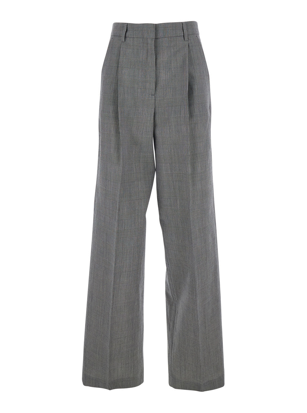 Golden Goose Women Grey Wide Leg Trousers With All-Over Prince Of Wales Print In Wool For Women