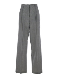 Golden Goose Women Grey Wide Leg Trousers With All-Over Prince Of Wales Print In Wool For Women