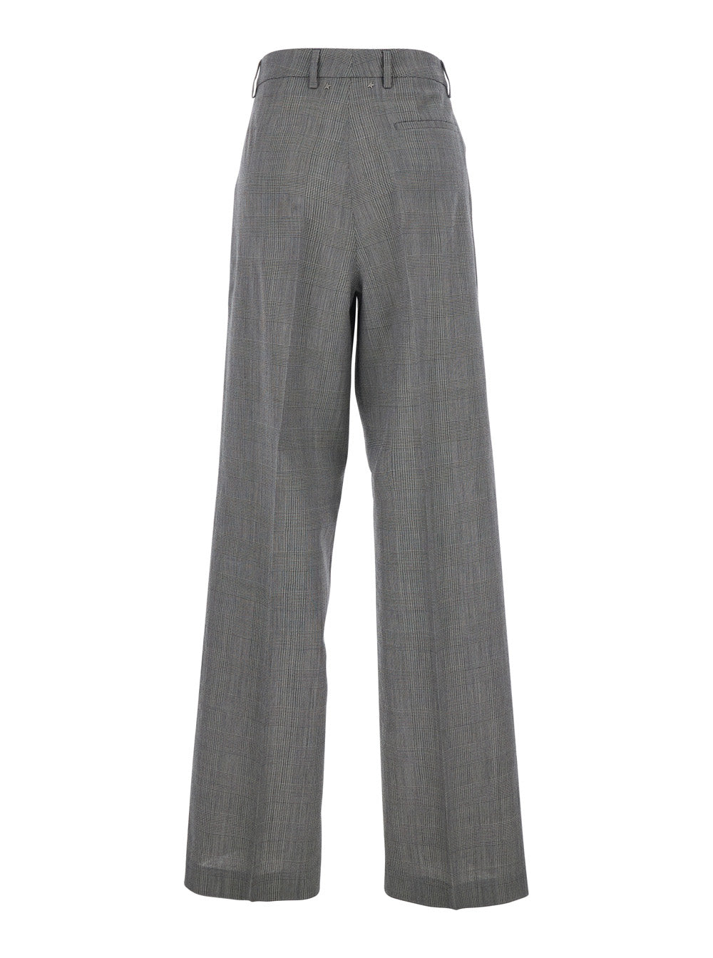 Golden Goose Women Grey Wide Leg Trousers With All-Over Prince Of Wales Print In Wool For Women