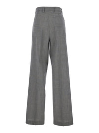 Golden Goose Women Grey Wide Leg Trousers With All-Over Prince Of Wales Print In Wool For Women