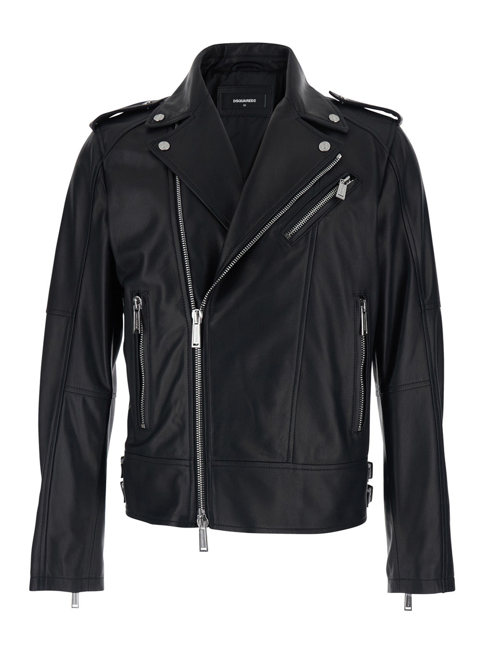 Dsquared2 Men Black Jacket With Three Zip Pockets In Leather For Men