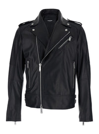 Dsquared2 Men Black Jacket With Three Zip Pockets In Leather For Men