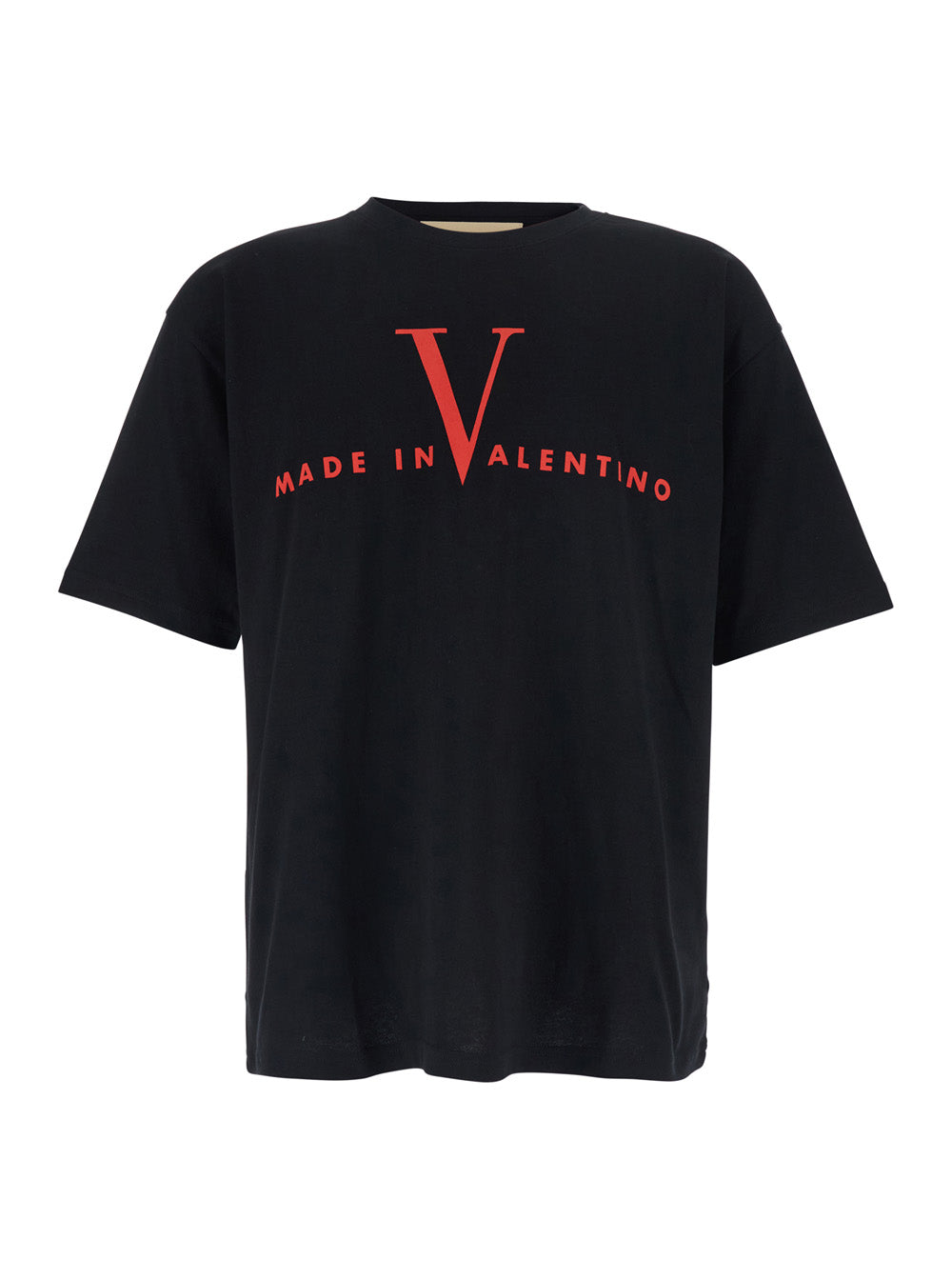 Valentino Men Black T-Shirt With Logo Print On The Front And Dropped Shoulders In Cotton For Men