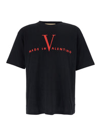 Valentino Men Black T-Shirt With Logo Print On The Front And Dropped Shoulders In Cotton For Men