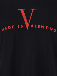 Valentino Men Black T-Shirt With Logo Print On The Front And Dropped Shoulders In Cotton For Men