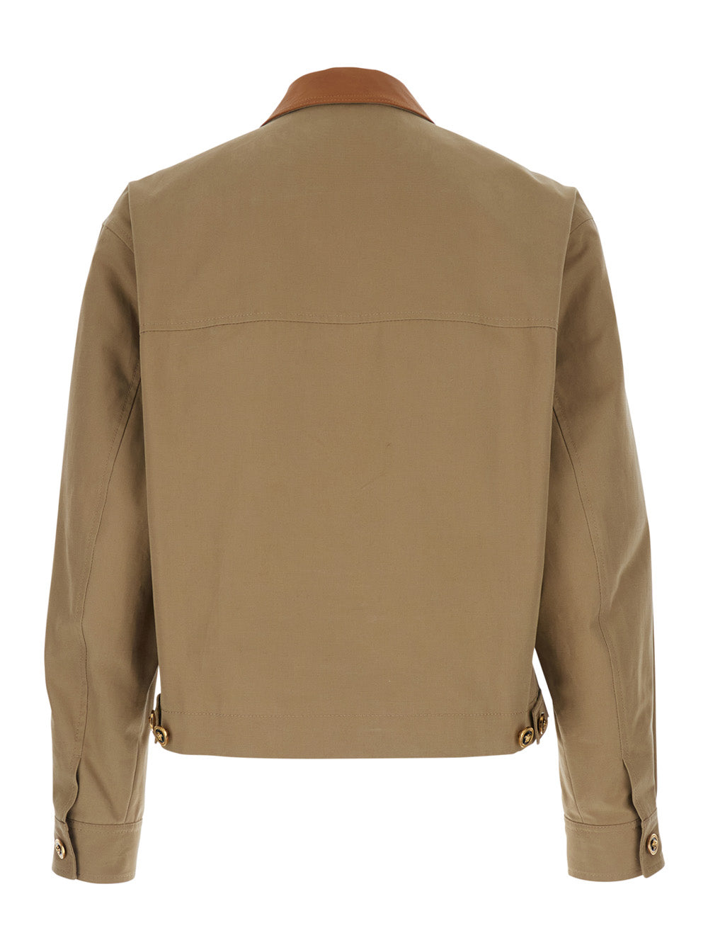 Versace Men Beige Jacket With Leather Collar And Medusa Head Metallic Detail In Cotton For Men
