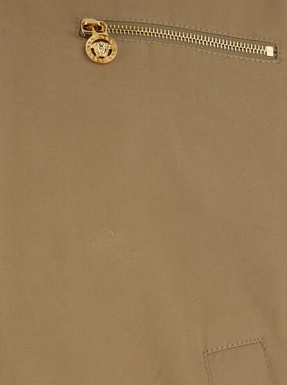 Versace Men Beige Jacket With Leather Collar And Medusa Head Metallic Detail In Cotton For Men
