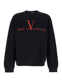 Valentino Men Sweatshirt With Logo Print On The Front And Dropped Shoulders In Black Cotton For Men