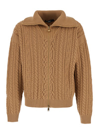 Versace Men Beige High Neck Sweater With Zip And Embroidered Medusa Head On The Back In Wool For Men