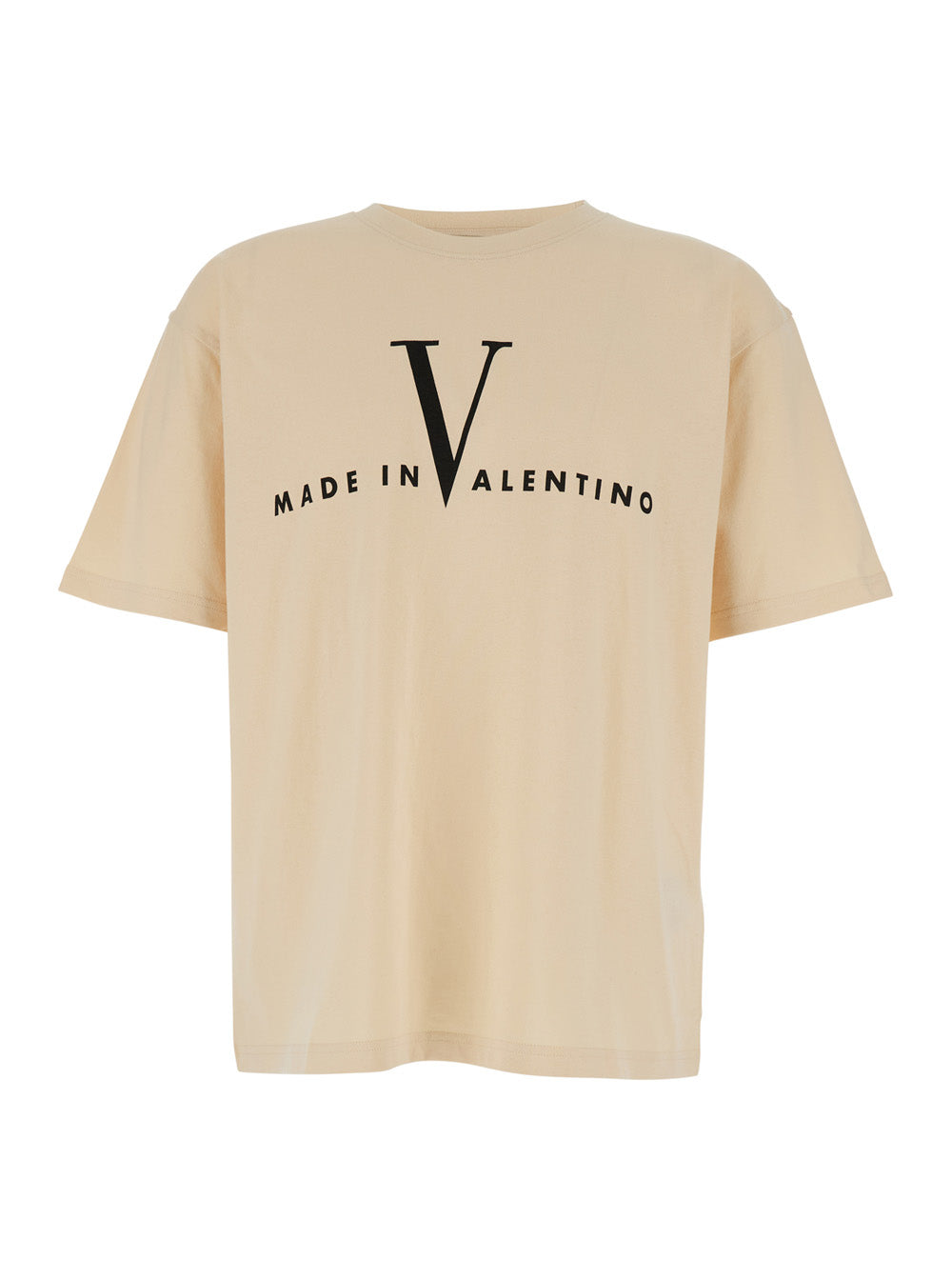 Valentino Men T-Shirt Beige With Logo Print On The Front In Cotton For Men