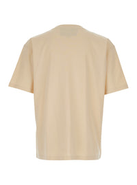 Valentino Men T-Shirt Beige With Logo Print On The Front In Cotton For Men