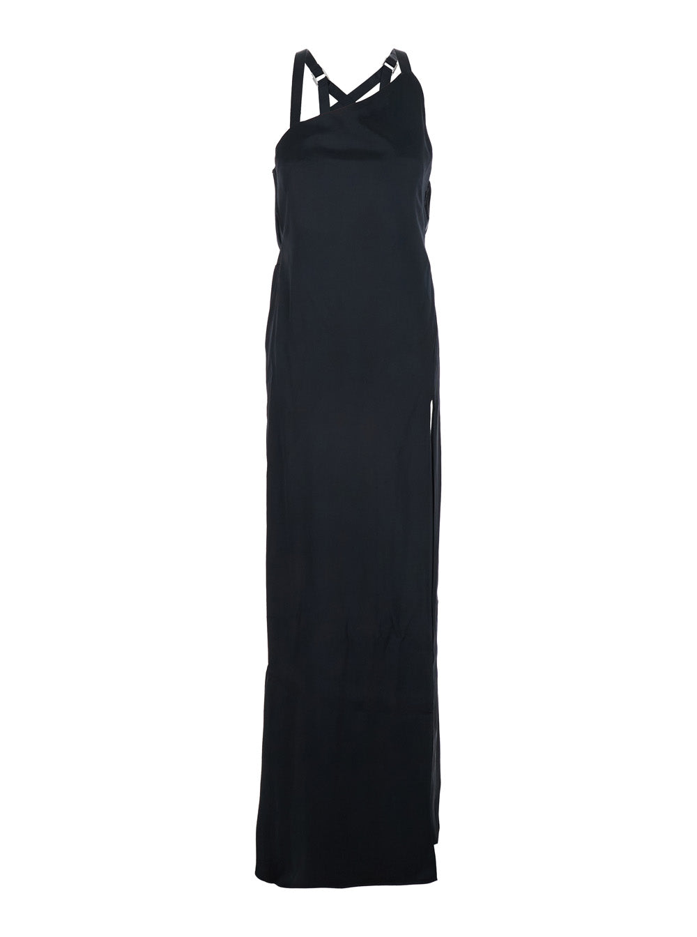 The Attico Women Black Long Sleeveless Dress With Crossed Adjustable Straps And Open Back In Viscose For Women