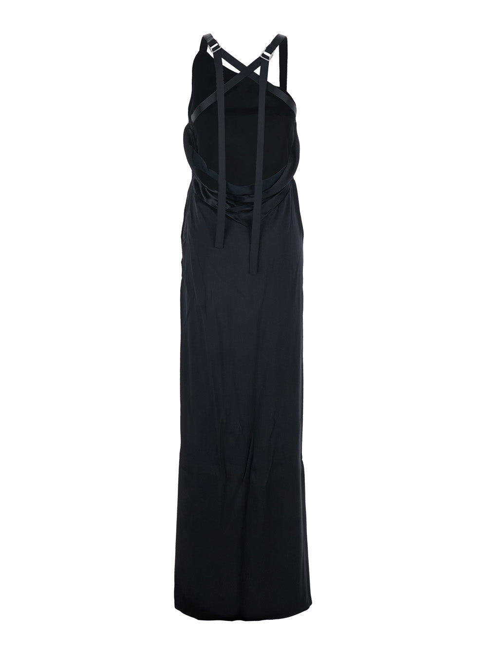 The Attico Women Black Long Sleeveless Dress With Crossed Adjustable Straps And Open Back In Viscose For Women