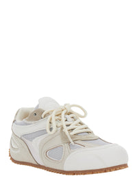 Axel Arigato Women 'Slow Runner' White And Beige Sneaker With Mesh Inserts And Grooved Sole In Leather And Fabric Woman
