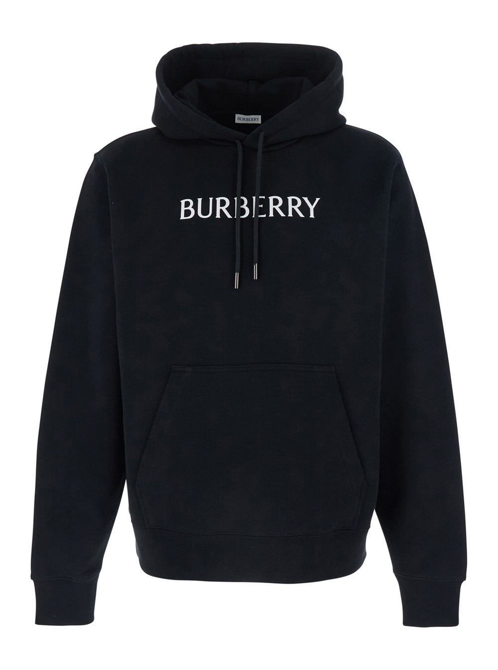 Burberry Men Black Hoodie With Drawstring And Lettering Logo On The Front In Cotton For Men
