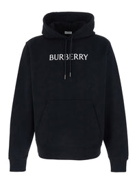 Burberry Men Black Hoodie With Drawstring And Lettering Logo On The Front In Cotton For Men