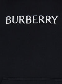 Burberry Men Black Hoodie With Drawstring And Lettering Logo On The Front In Cotton For Men