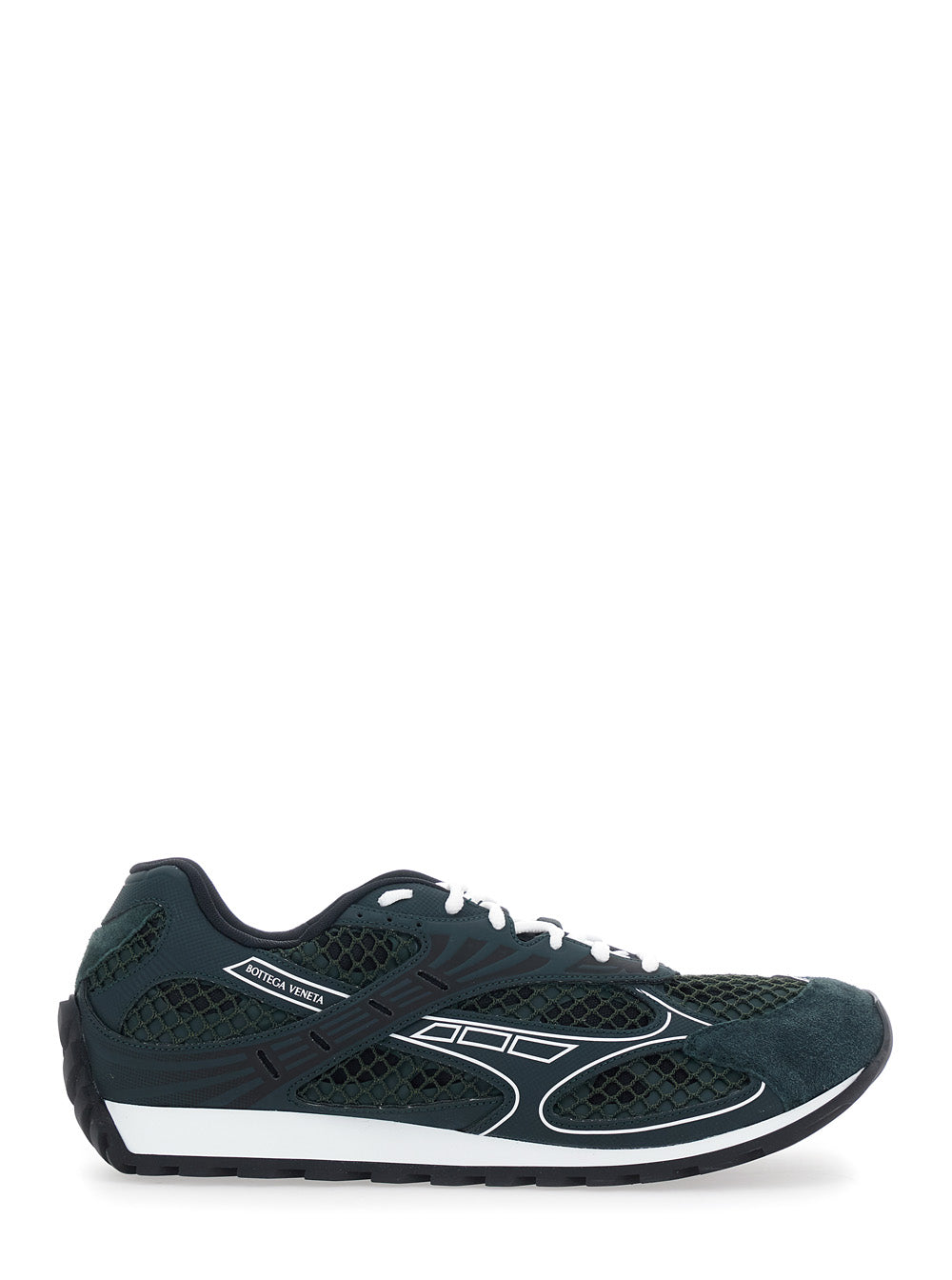 Bottega Veneta Men 'Orbit' Green Sneakers With Logo Lettering Detail In Suede And Tech Fabric For Men