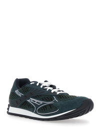 Bottega Veneta Men 'Orbit' Green Sneakers With Logo Lettering Detail In Suede And Tech Fabric For Men