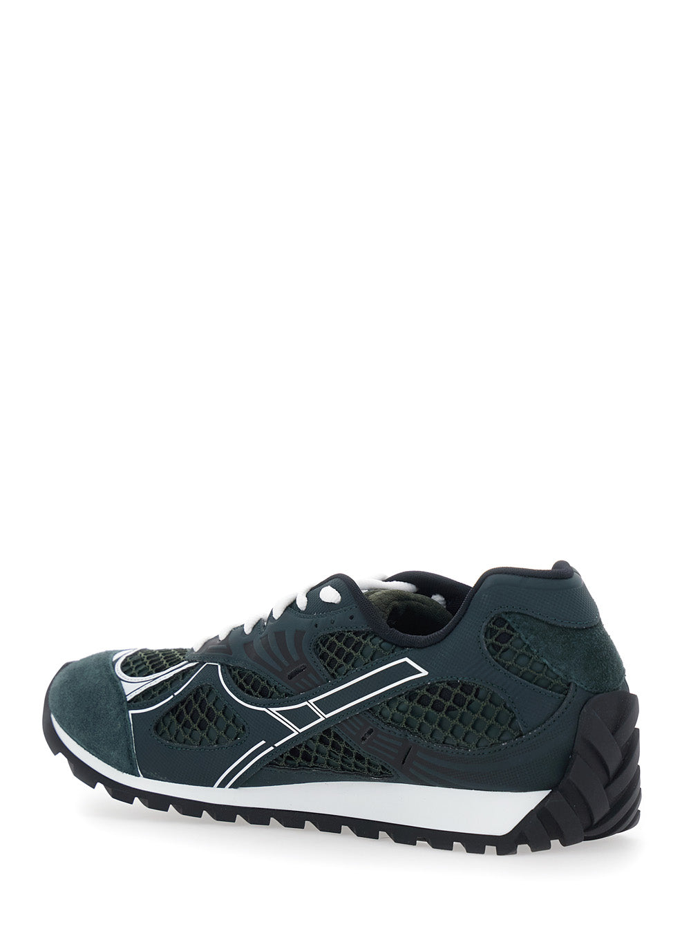 Bottega Veneta Men 'Orbit' Green Sneakers With Logo Lettering Detail In Suede And Tech Fabric For Men