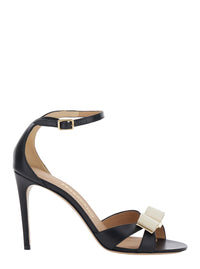 Ferragamo Women 'Vara' Black Heel Sandal With Bow Detail On The Front In Leather Woman