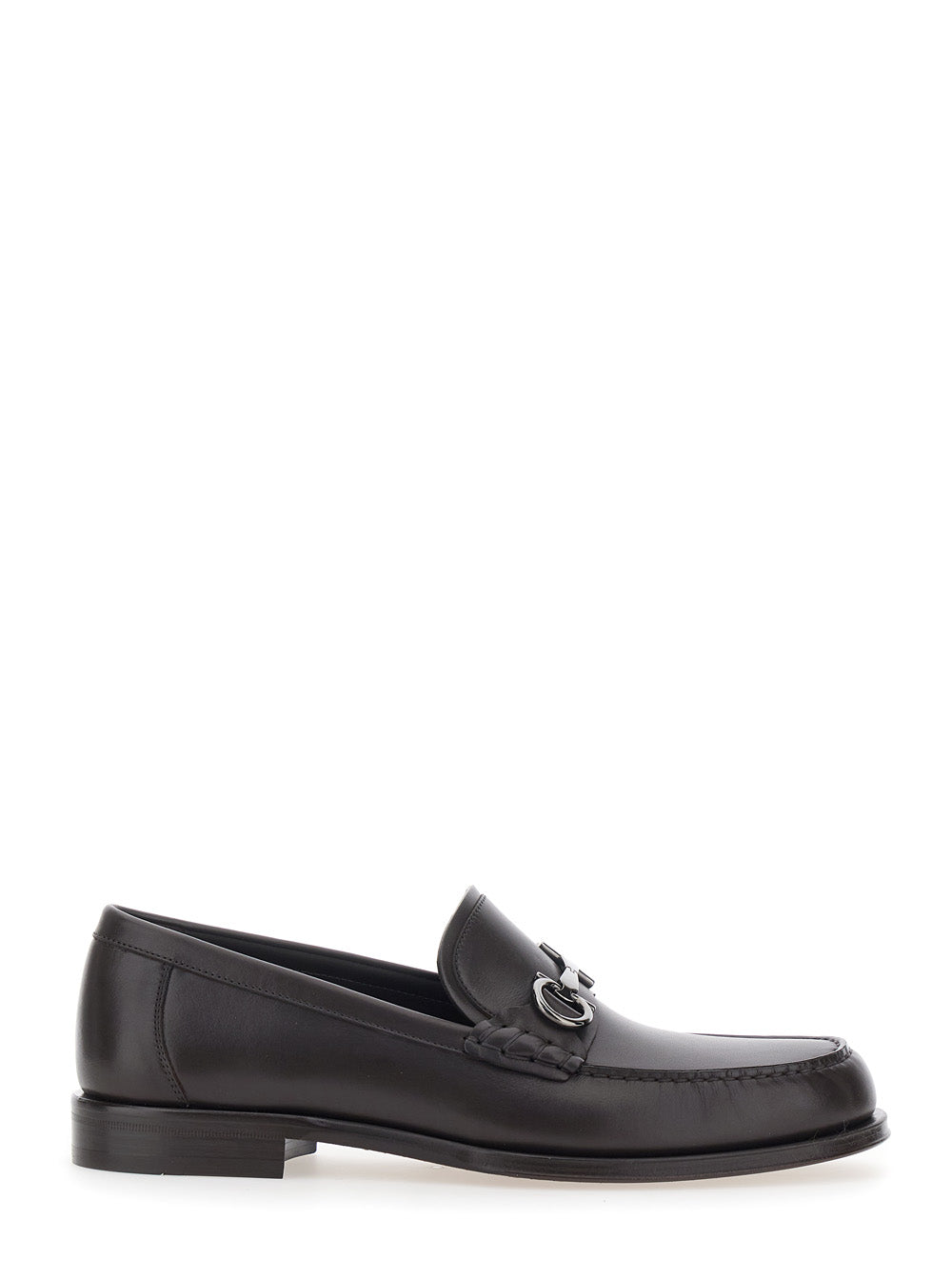 Ferragamo Men Brown Loafers With Metallic Gancini Detail On The Front In Leather Man