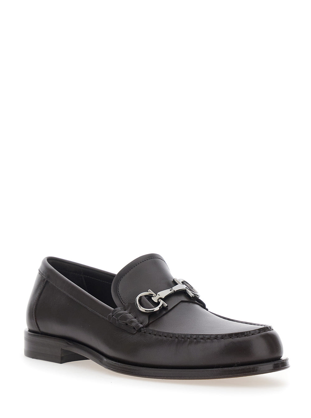 Ferragamo Men Brown Loafers With Metallic Gancini Detail On The Front In Leather Man
