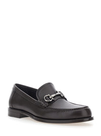 Ferragamo Men Brown Loafers With Metallic Gancini Detail On The Front In Leather Man